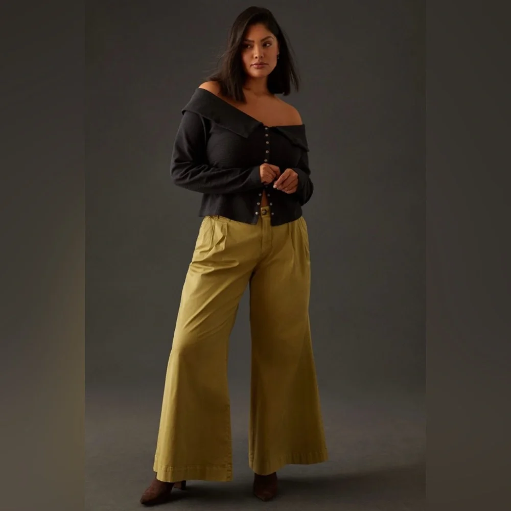 NWT Maeve Anthropologie Ribbed Off Shoulder Snap Button cardigan top w/ collar L - Picture 7 of 10